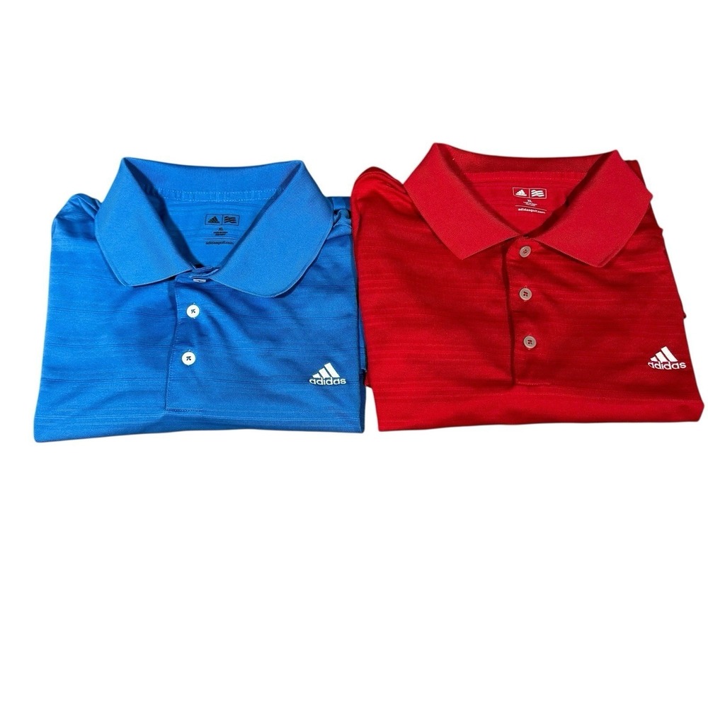 x2 Adidas Original Short Sleeve Polo Shirts Lot Men XL  Red Blue Two Shirts Golf